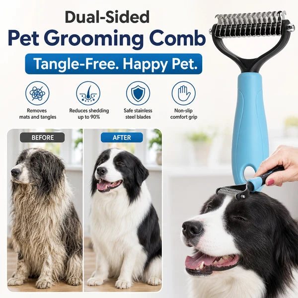 Dual-Sided Pet Grooming Comb for Dogs & Cats