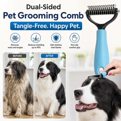 Dual-Sided Pet Grooming Comb for Dogs & Cats